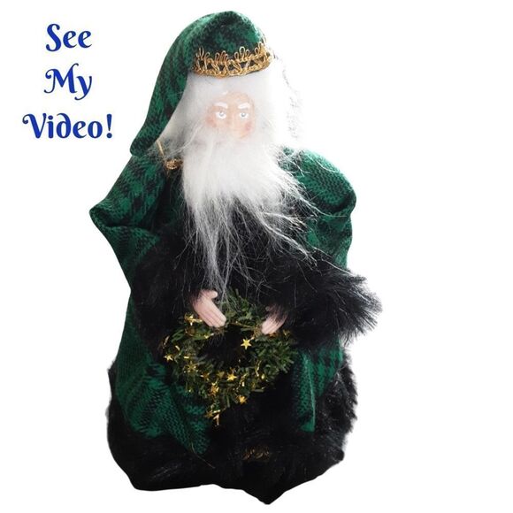 VINTAGE Saint Nicholas Figure Green Plaid with Wreath & Sack of … - Picture 1 of 9
